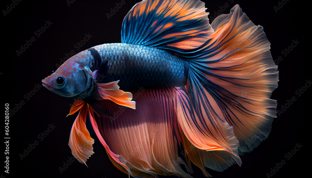 A view of a nice betta with spot lighting, dark background