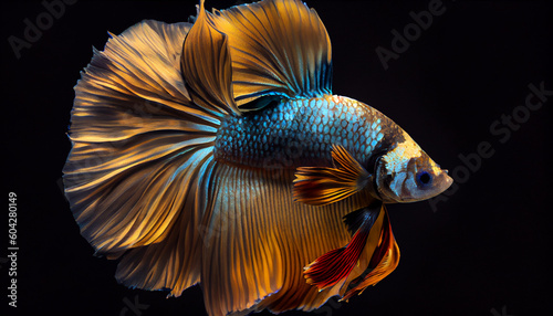 A view of a nice betta with spot lighting, dark background