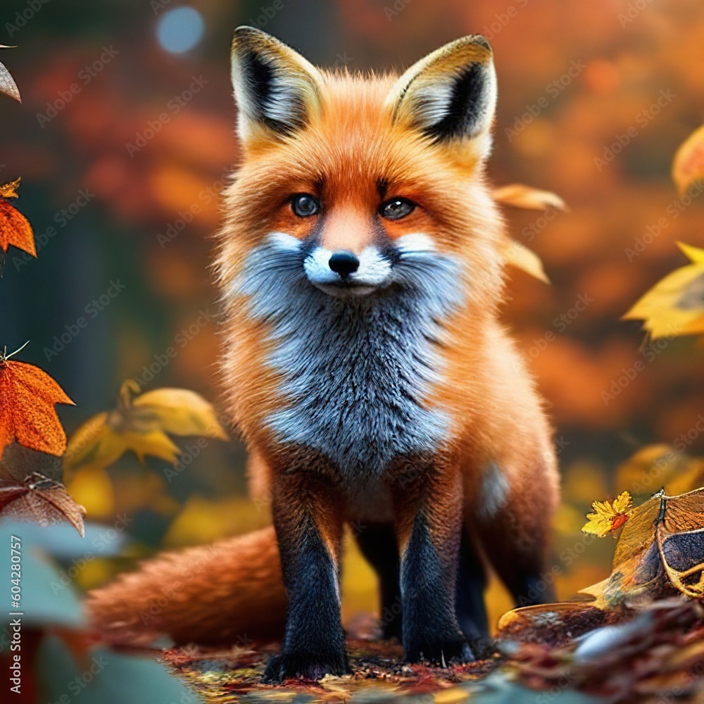 Obraz premium Fox in a forest in autumn