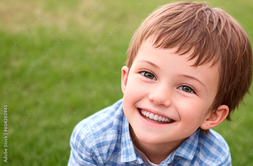 Little positive boy. Portrait of happy kid with smile on face. Generative AI. Little positive boy. Portrait of happy kid with smile on face. Generative AI.