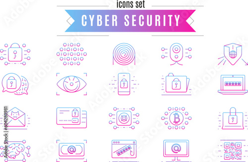 Cyber security icons set, colorful and outlined, editable stroke