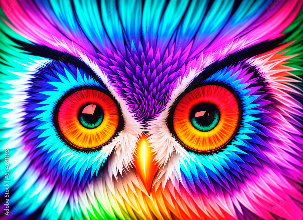 Colourful owl eye close-up. Generative AI