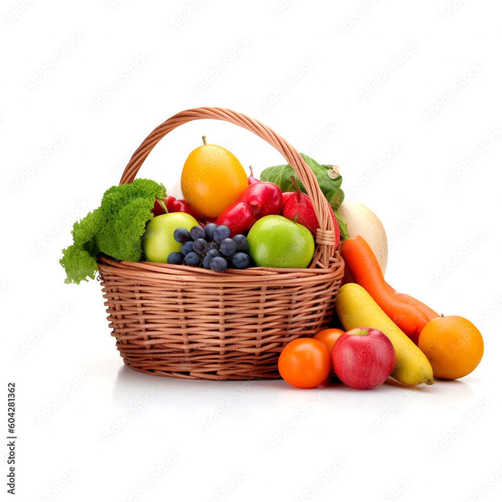 fruit basket isolated image on white background