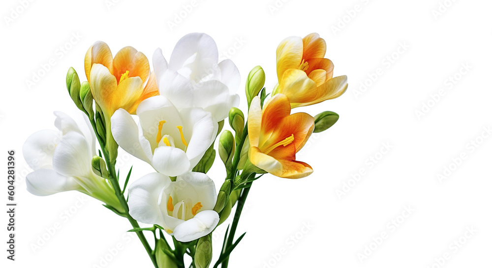 AI generative. Freesia flowers on white AI generative. Freesia flowers on white