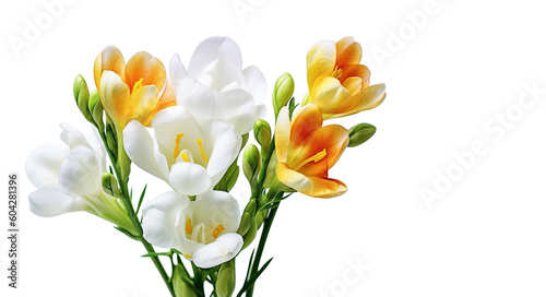 AI generative. Freesia flowers on white