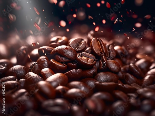Fond de grains de café volants. Bannière de grains de café brun gros plan. Fond de grains de café agrandi. Ai générative 