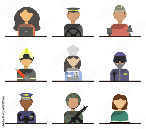 Collection of people of different professions isolated on a white background. Vector graphics.