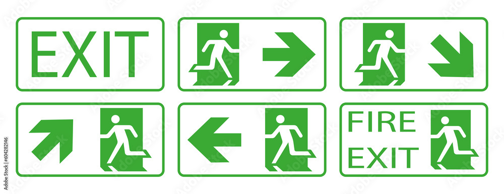 Fire exit sign, vector illustration. Exit emergency exit symbols.