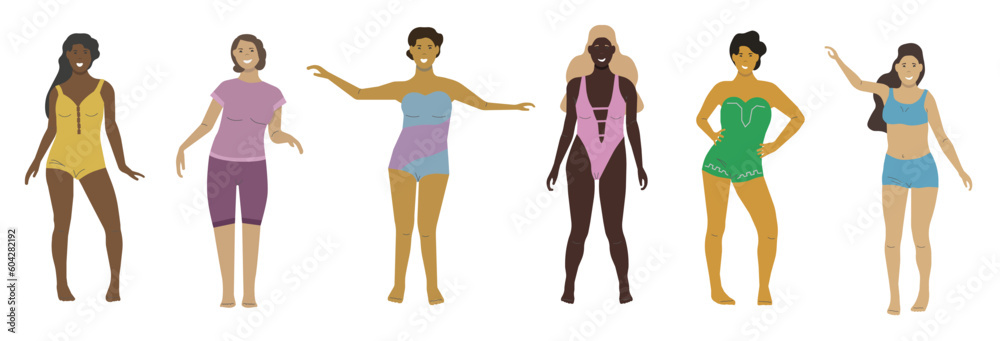 Vector illustration of ladies in bathing suits. Design element for summer party concept and other use. Vector illustration of ladies in bathing suits. Design element for summer party concept and other use.