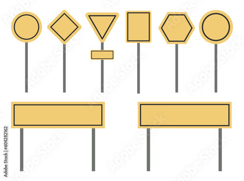 A set of road signs without inscriptions isolated on a white background. Vector illustration.