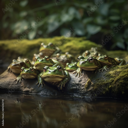 Closeup frogs in the forest stream
