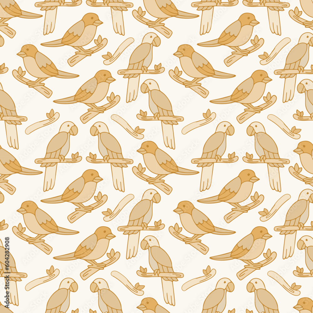 Obraz premium Birds' seamless pattern of macaws and humming birds on a light background