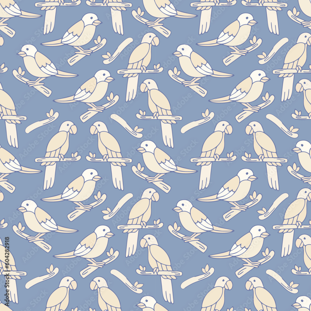 custom made wallpaper toronto digitalBirds' seamless pattern of parrots and nightingale birds on a baby blue background