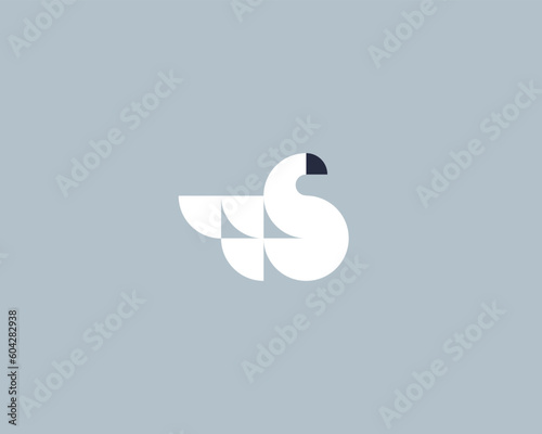 Abstract geometric shapes swan logo design. Goose logotype. Bird icon. Vector illustration.