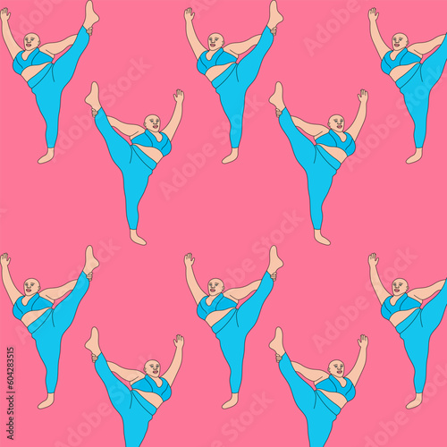 illustration girl toasty yoga sport asana orange background pose smile black white sketch art print drawing decorative shape standing pose figure pink purple