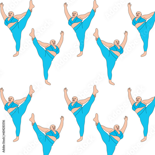 illustration girl toasty yoga sport asana orange background pose smile black white sketch art print drawing decorative shape standing pose figure pink purple