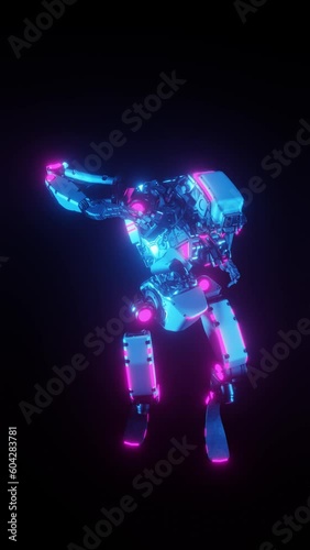 dancing robot, disco, cyborg in motion, dark background, background for dance music, vertical video