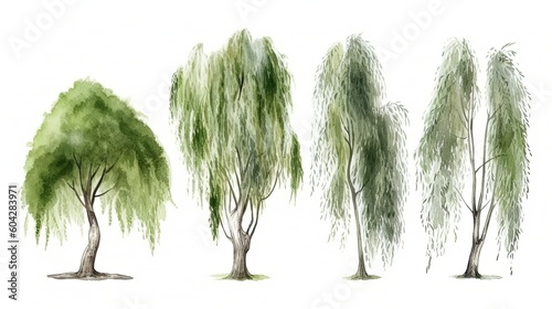 set of watercolor willow , generative ai