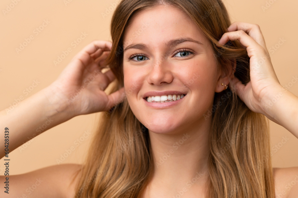 Portrait of blond pretty woman over isotaed background Portrait of blond pretty woman over isotaed background