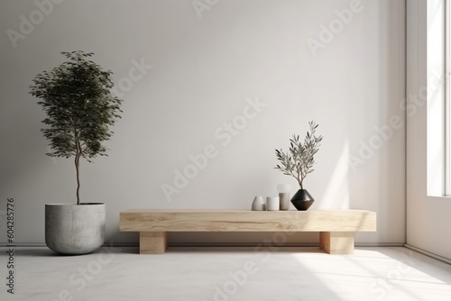 Minimalist Scene with Plain White Wall in Modern Interior  Excellent Stage for Product Visualization or Graphic Design Displays generative AI