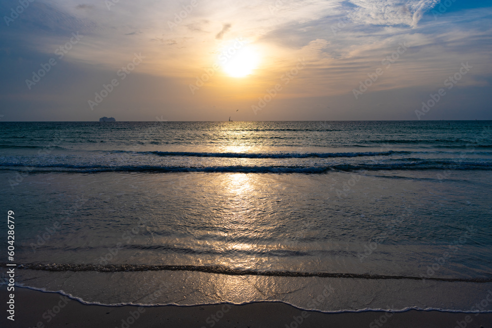 Fototapeta premium peaceful seascape nature at sunrise sky. photo of seascape nature at sunrise.