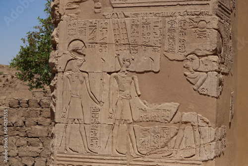 Ancient egyptian hieroglyphics carved at Karnak temple, Luxor, Egypt