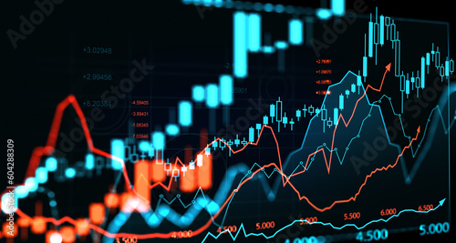 Forex colorful diagrams and stock market data with lines and dynamics photo