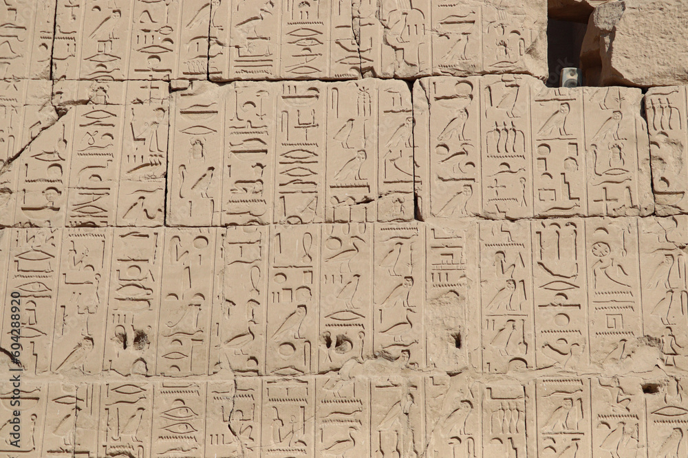 ancient egyptian hieroglyphics carved at Karnak temple in Luxor, Egypt 