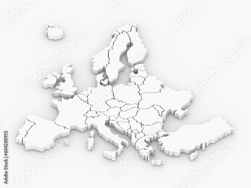 3D rendered map of Europe with bright white colors