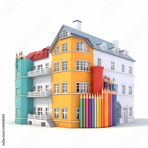 School Built From School Supplies Illustration