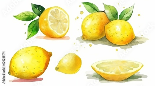 set of watercolor lemons, generative ai