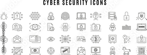 Cyber security icons set black outlined, 40 icons, editable icons