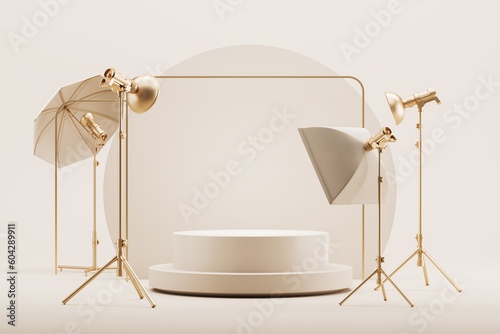 White product presentation podium and lighting equipment photo