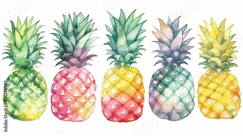 set of watercolor pineapples, generative ai