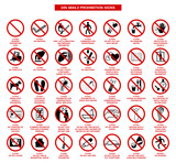 set of din 4844-2 prohibition signs on white background
