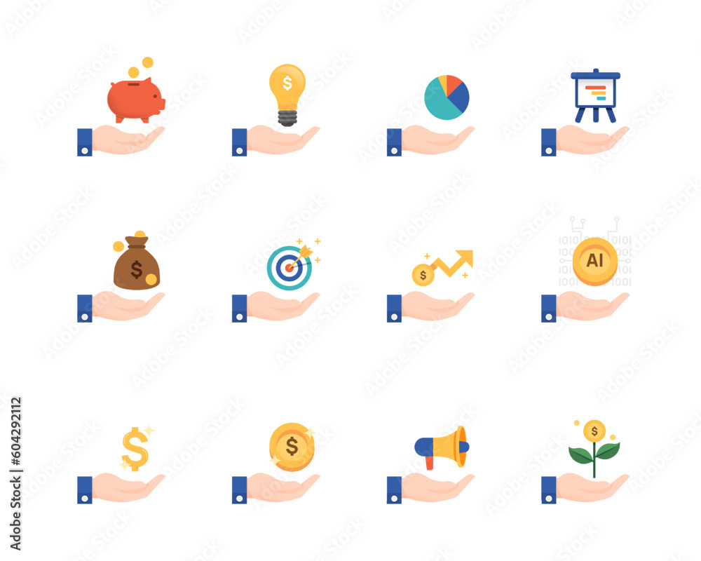 Finance Saving flat icons collection. Business symbol icon set. for web design symbols and infographic elements.vector design