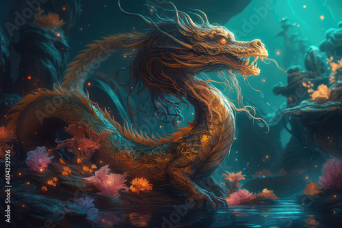 Chinese dragon, new year card, generative AI © Kien