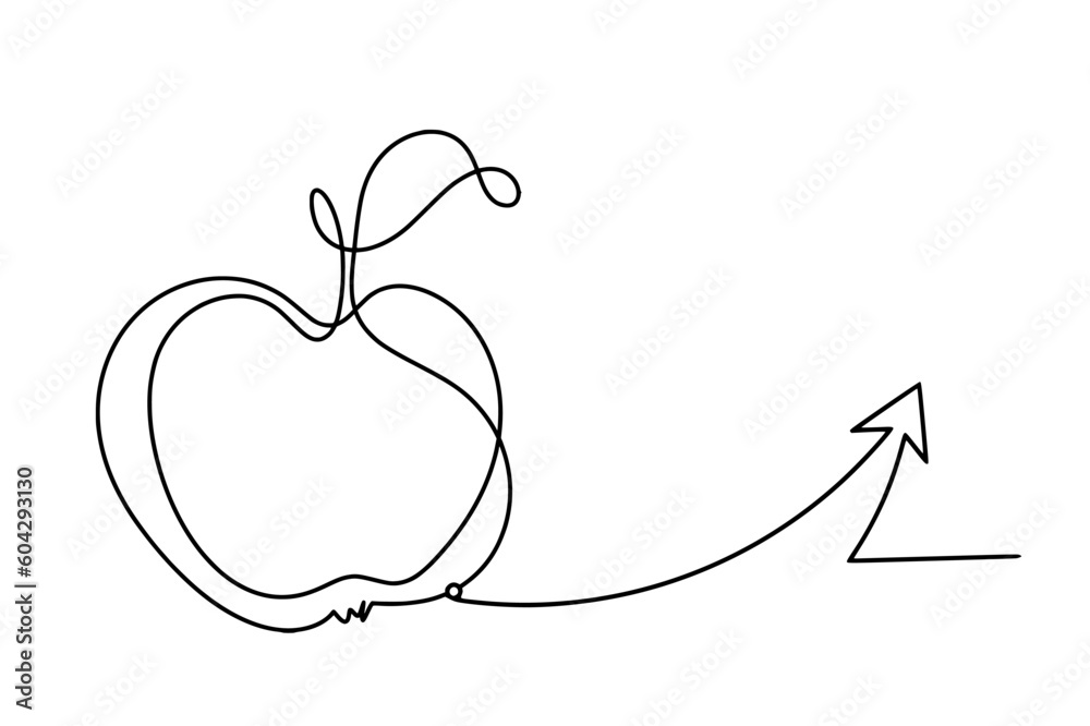 Drawing line apple with arrow on the white background