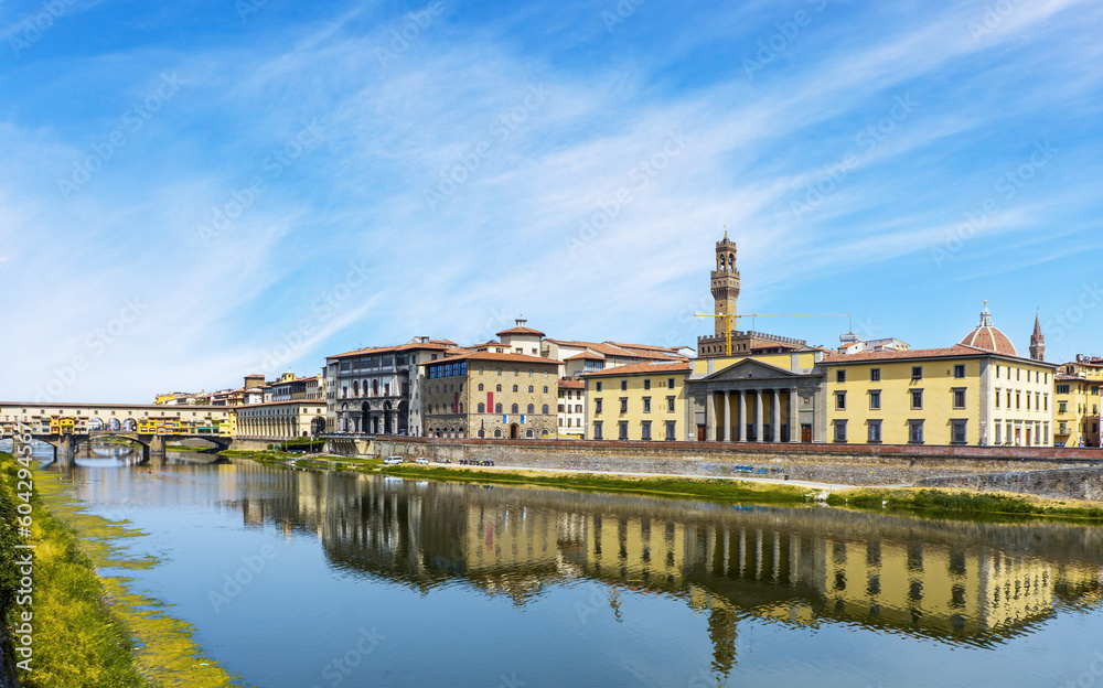 Arno River Embankment in Florence, Tuscany, Italy