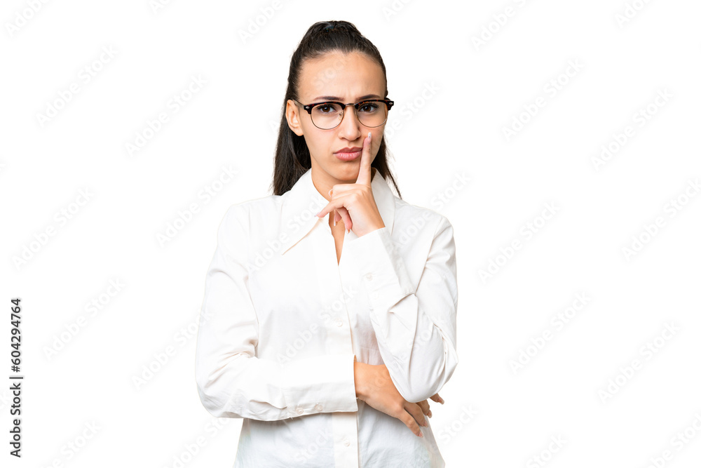 Young Arabian woman over isolated chroma key background and thinking Young Arabian woman over isolated chroma key background and thinking