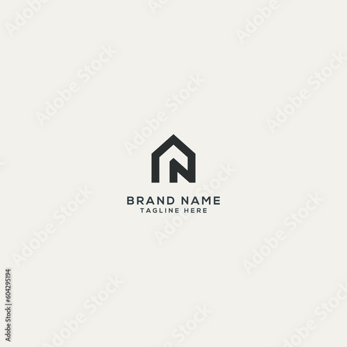 Abstract N letter house logo design symbols. Initials letter typography monogram.
