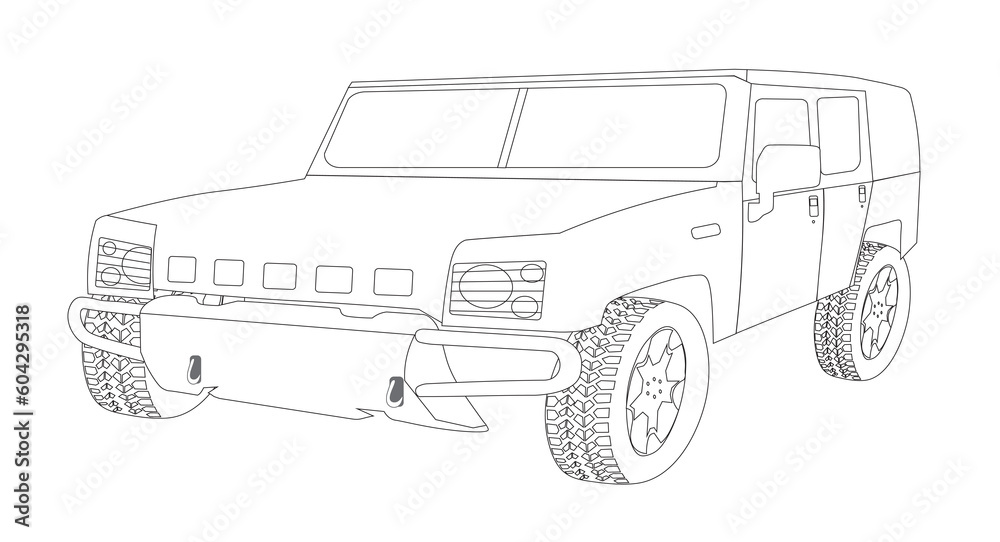 vector of a car 4x4 off road black and white