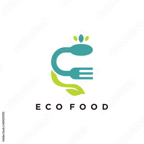 Ecofood logo design with creative unique style premium vector