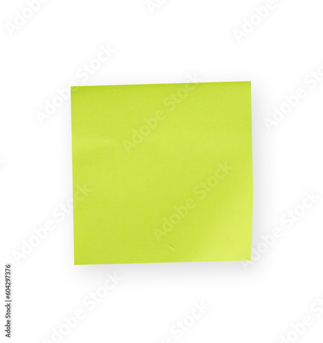 Green note paper isolated. Blank post paper copy space