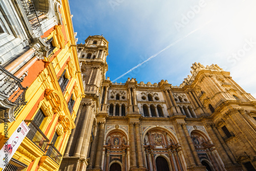 MALAGA, SPAIN - JANUARY 23: View on cathedral in sunlight on January 23 in Malaga, Spain