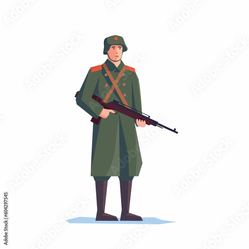 World war II, Soviet Russian soldier of the USSR. RED ARMY. Drawing vector. Submachine gunner in summer uniform of the 1943 - 1945 model.