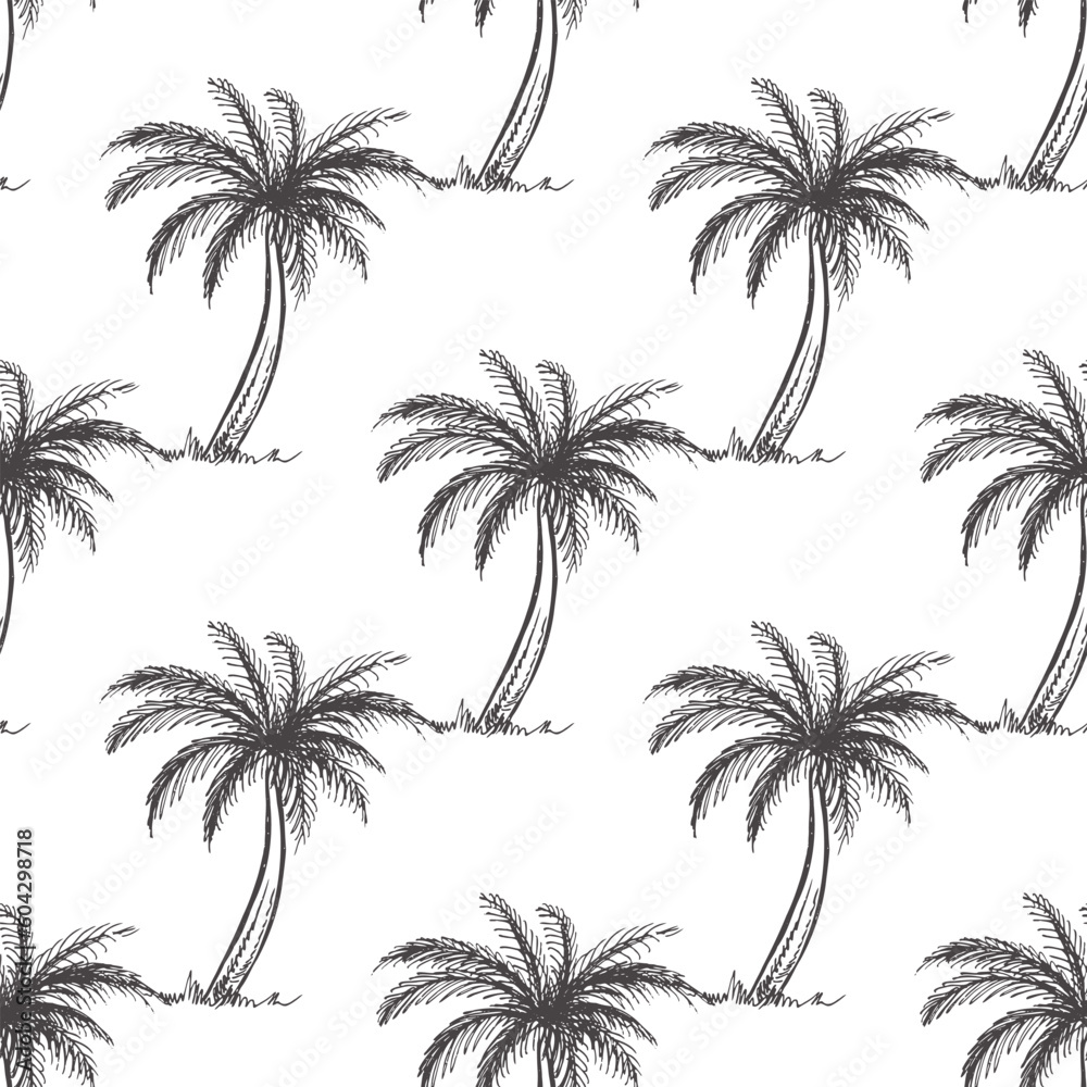 Hand drawn sketch seamless pattern of palm tree. Hand drawn sketch seamless pattern of palm tree.
