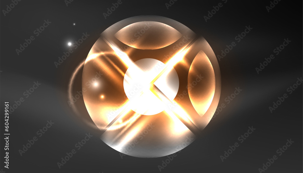Abstract background techno neon glowing circle shapes and round elemetns with light flare effects. Hi-tech design for wallpaper, banner, background, landing page, wall art, invitation, prints, posters