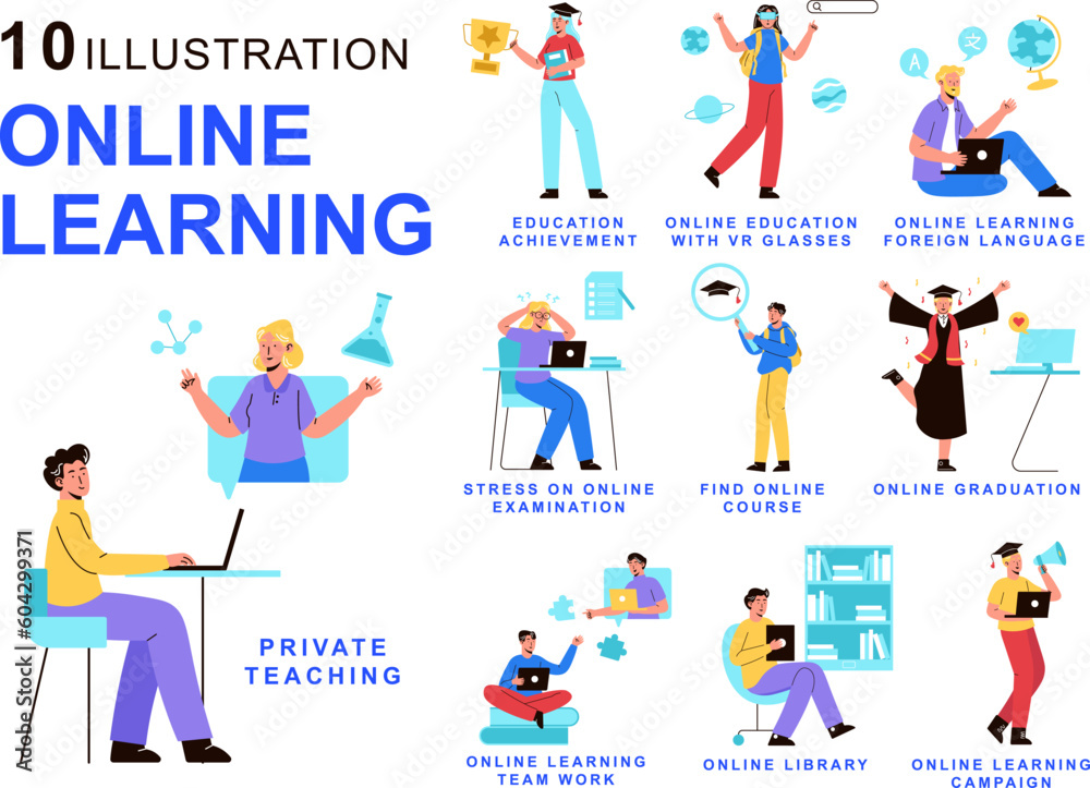 Online Learning Illustration Set Online Learning Illustration Set