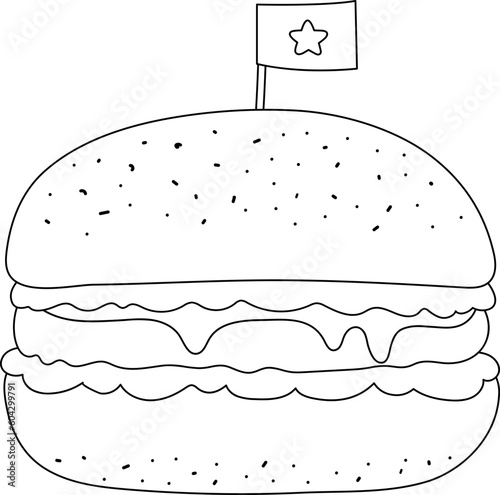 Hamburgur Drawing Line Fastfood Outline Illustration